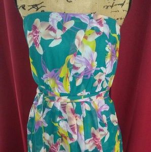 Express strapless sundress in turquoise floral